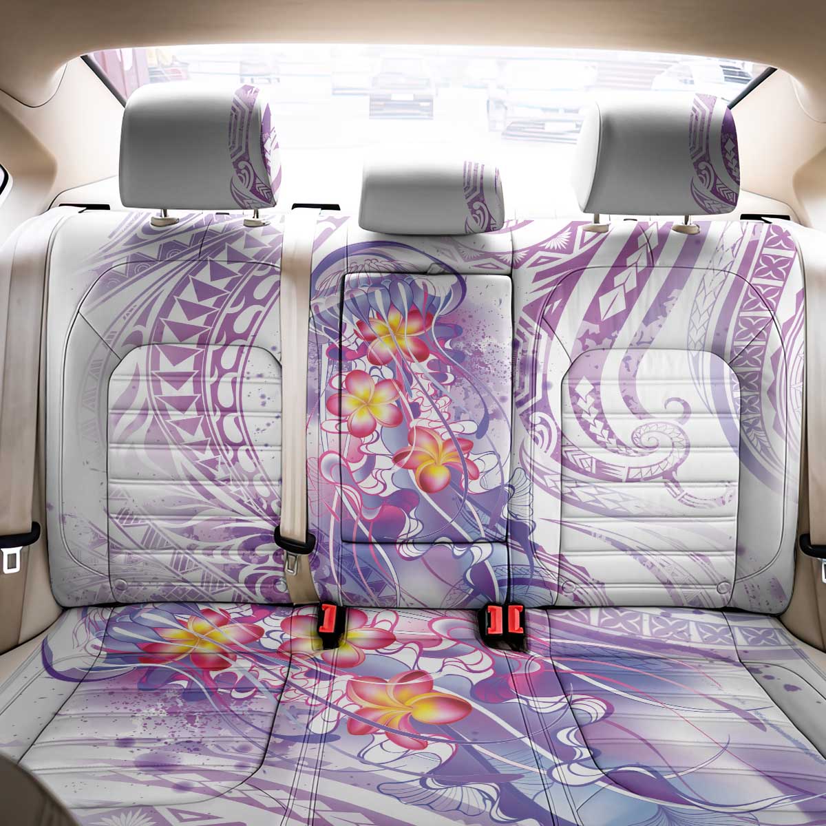 Lavender Polynesian Jellyfish Back Car Seat Cover Watercolor Glows - Polynesian Pride