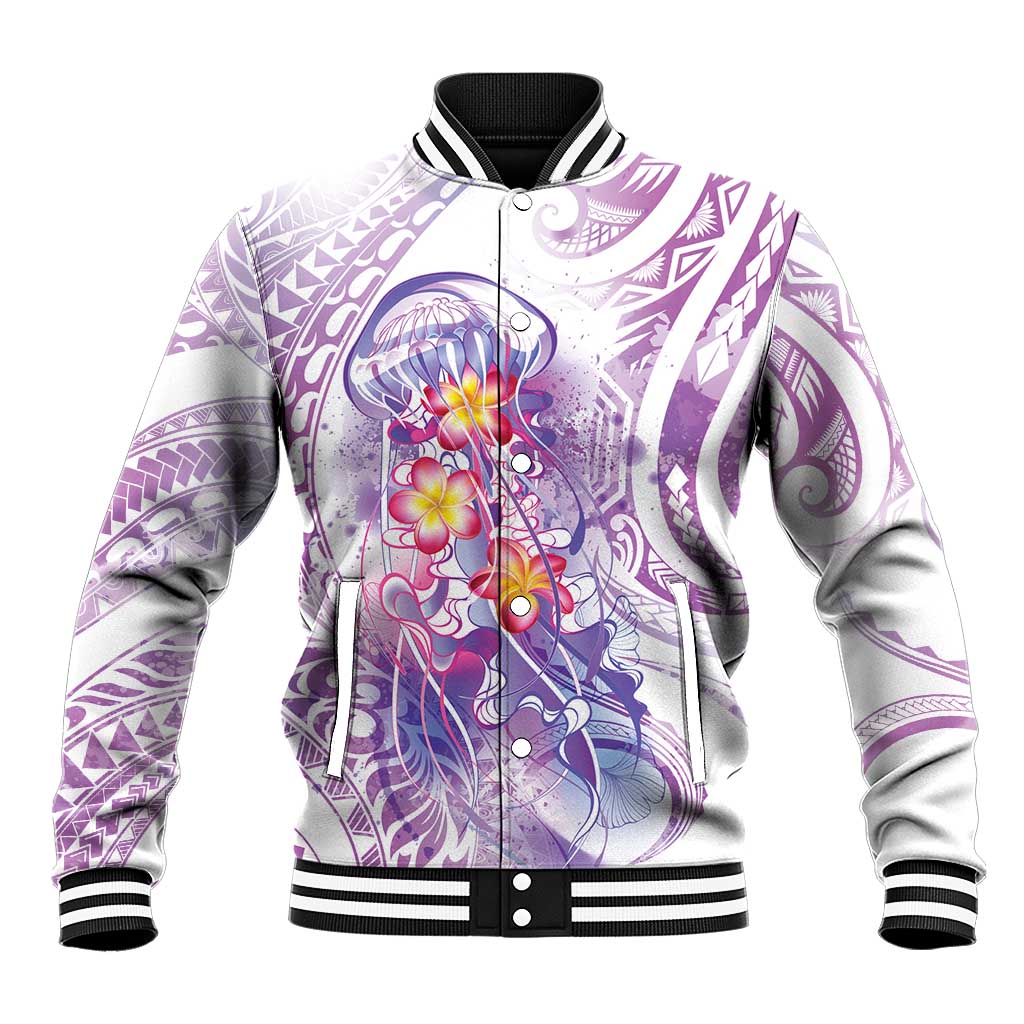 Lavender Polynesian Jellyfish Baseball Jacket Watercolor Glows - Polynesian Pride