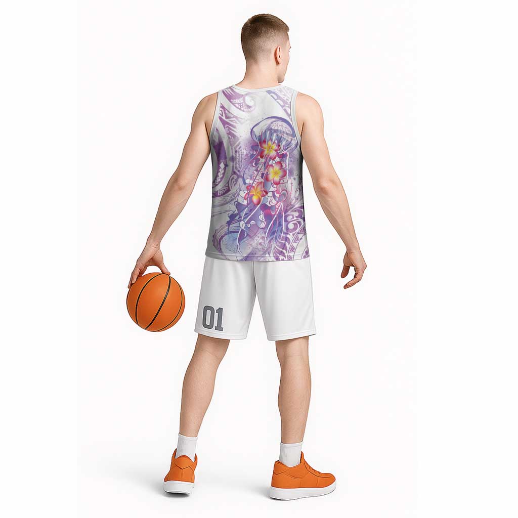 Lavender Polynesian Jellyfish Basketball Jersey Watercolor Glows - Polynesian Pride