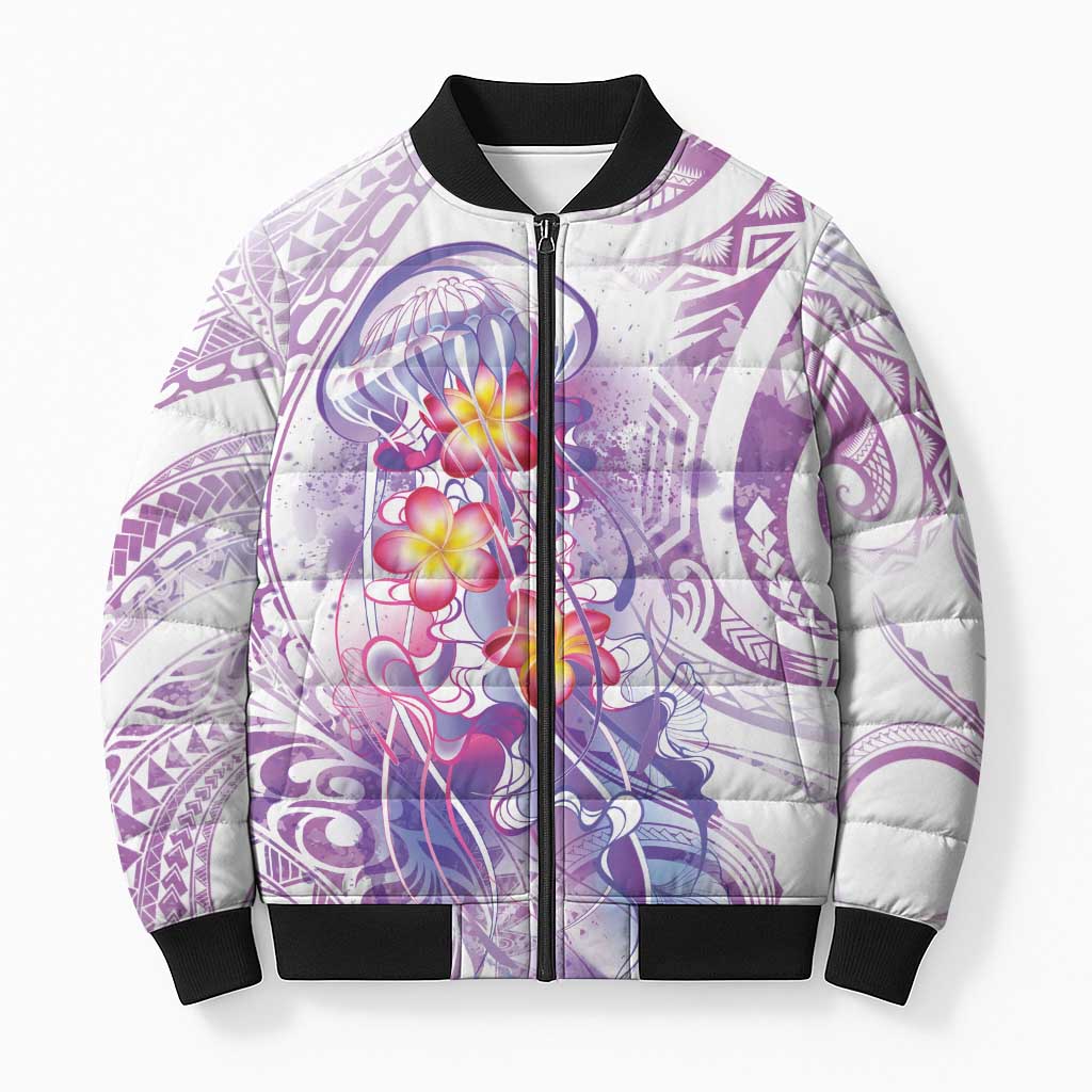 Lavender Polynesian Jellyfish Bomber Puffer Jacket Watercolor Glows - Polynesian Pride