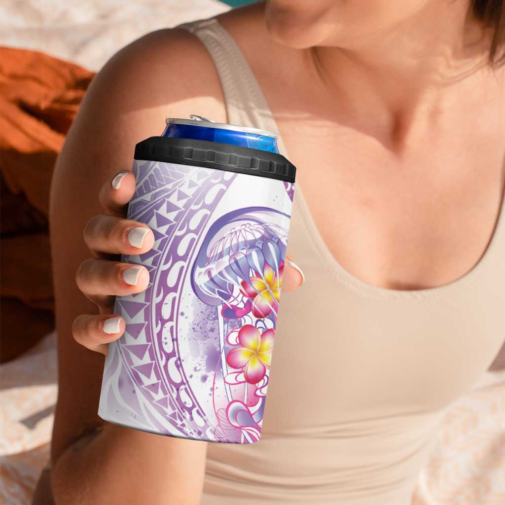 Lavender Polynesian Jellyfish 4 in 1 Can Cooler Tumbler Watercolor Glows - Polynesian Pride