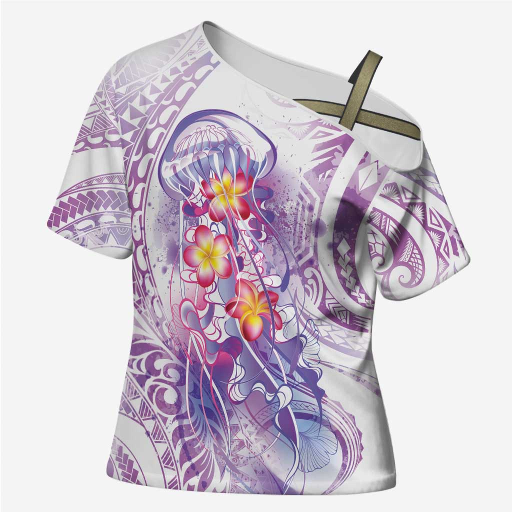 Lavender Polynesian Jellyfish Cross Shoulder Shirt Watercolor Glows - Polynesian Pride