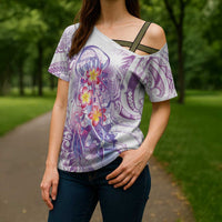 Lavender Polynesian Jellyfish Cross Shoulder Shirt Watercolor Glows - Polynesian Pride