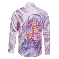 Lavender Polynesian Jellyfish Family Matching Long Sleeve Bodycon Dress and Hawaiian Shirt Watercolor Glows - Polynesian Pride