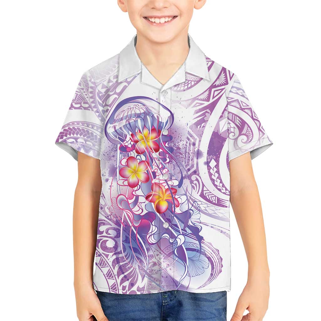 Lavender Polynesian Jellyfish Family Matching Long Sleeve Bodycon Dress and Hawaiian Shirt Watercolor Glows - Polynesian Pride