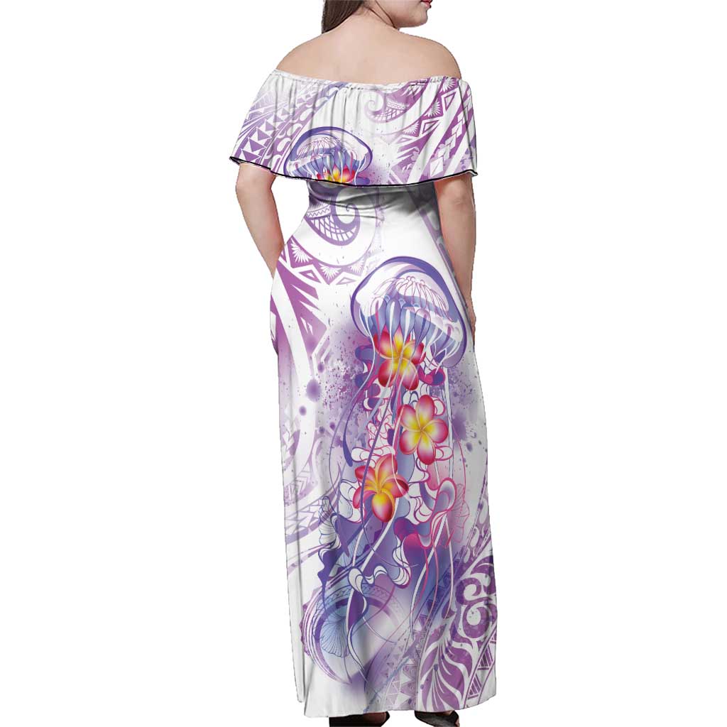 Lavender Polynesian Jellyfish Family Matching Off Shoulder Maxi Dress and Hawaiian Shirt Watercolor Glows - Polynesian Pride