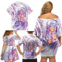 Lavender Polynesian Jellyfish Family Matching Off Shoulder Short Dress and Hawaiian Shirt Watercolor Glows - Polynesian Pride