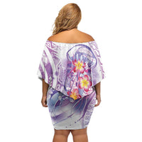 Lavender Polynesian Jellyfish Family Matching Off Shoulder Short Dress and Hawaiian Shirt Watercolor Glows - Polynesian Pride
