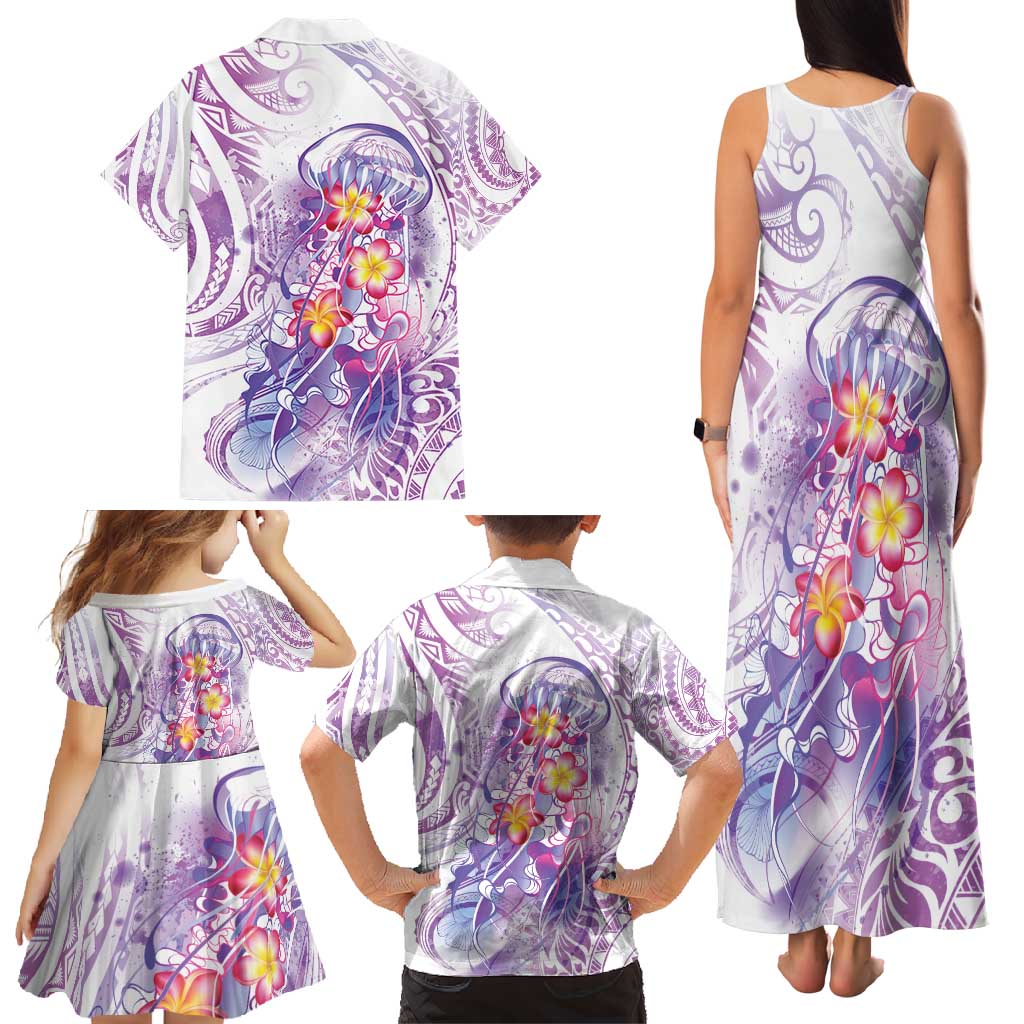 Lavender Polynesian Jellyfish Family Matching Tank Maxi Dress and Hawaiian Shirt Watercolor Glows - Polynesian Pride