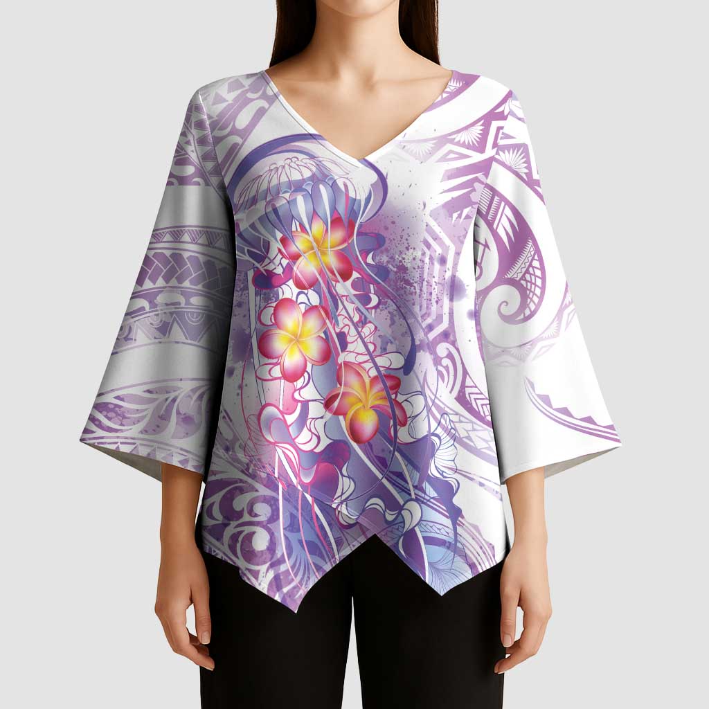 Lavender Polynesian Jellyfish Kimono Sleeve Blouse Watercolor Glows - Polynesian Pride