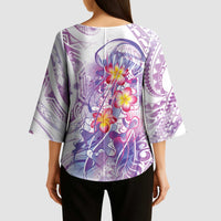Lavender Polynesian Jellyfish Kimono Sleeve Blouse Watercolor Glows - Polynesian Pride