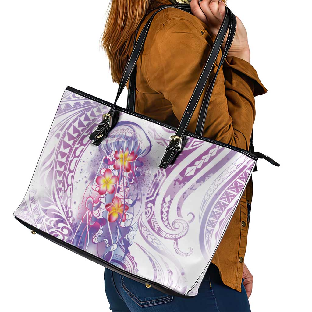 Lavender Polynesian Jellyfish Leather Tote Bag Watercolor Glows - Polynesian Pride
