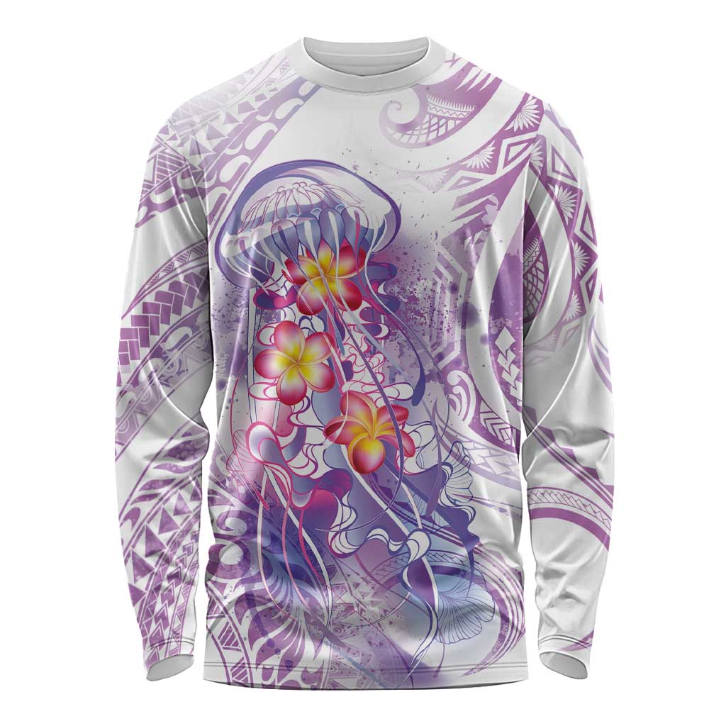 Lavender Polynesian Jellyfish Long Sleeve Shirt Watercolor Glows - Polynesian Pride