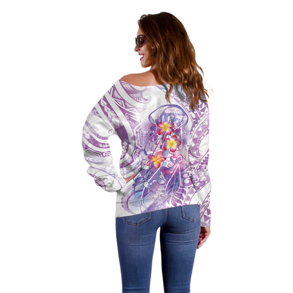 Lavender Polynesian Jellyfish Off Shoulder Sweater Watercolor Glows - Polynesian Pride