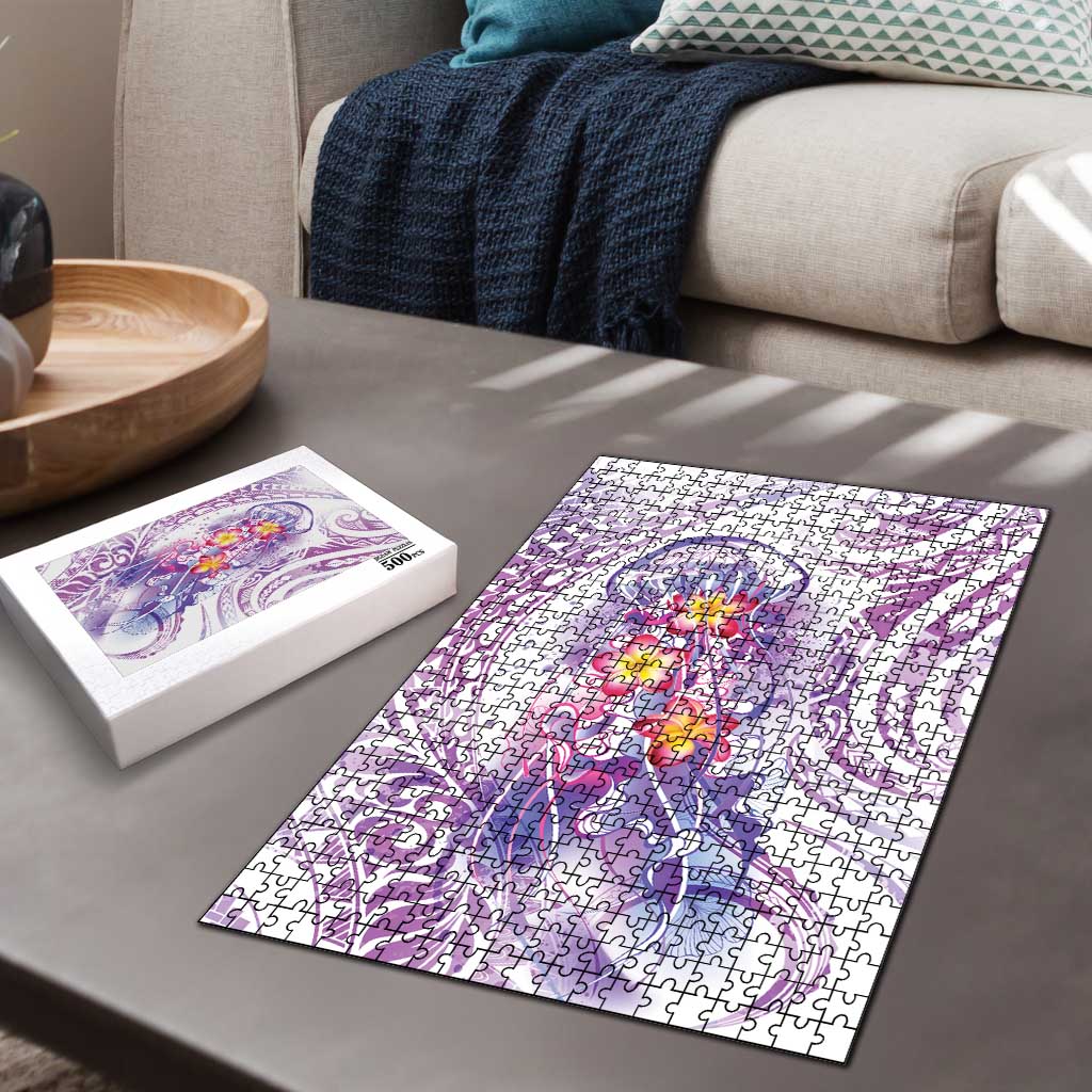 Lavender Polynesian Jellyfish Puzzle Watercolor Glows - Polynesian Pride