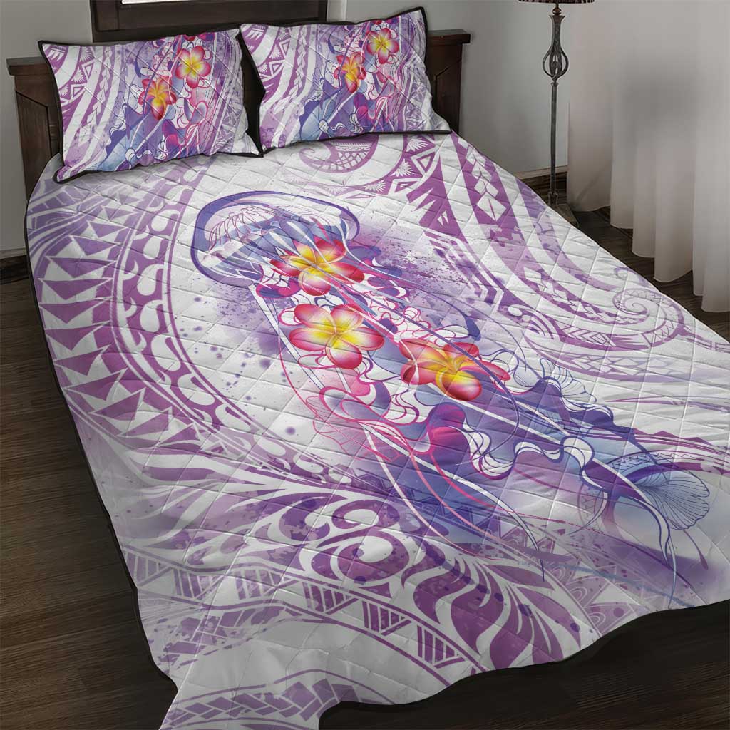 Lavender Polynesian Jellyfish Quilt Bed Set Watercolor Glows - Polynesian Pride