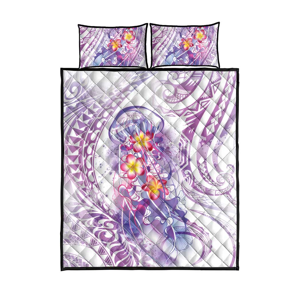 Lavender Polynesian Jellyfish Quilt Bed Set Watercolor Glows - Polynesian Pride