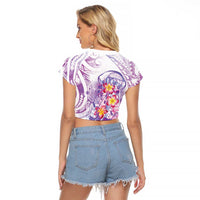 Lavender Polynesian Jellyfish Raglan Cropped T Shirt Watercolor Glows - Polynesian Pride