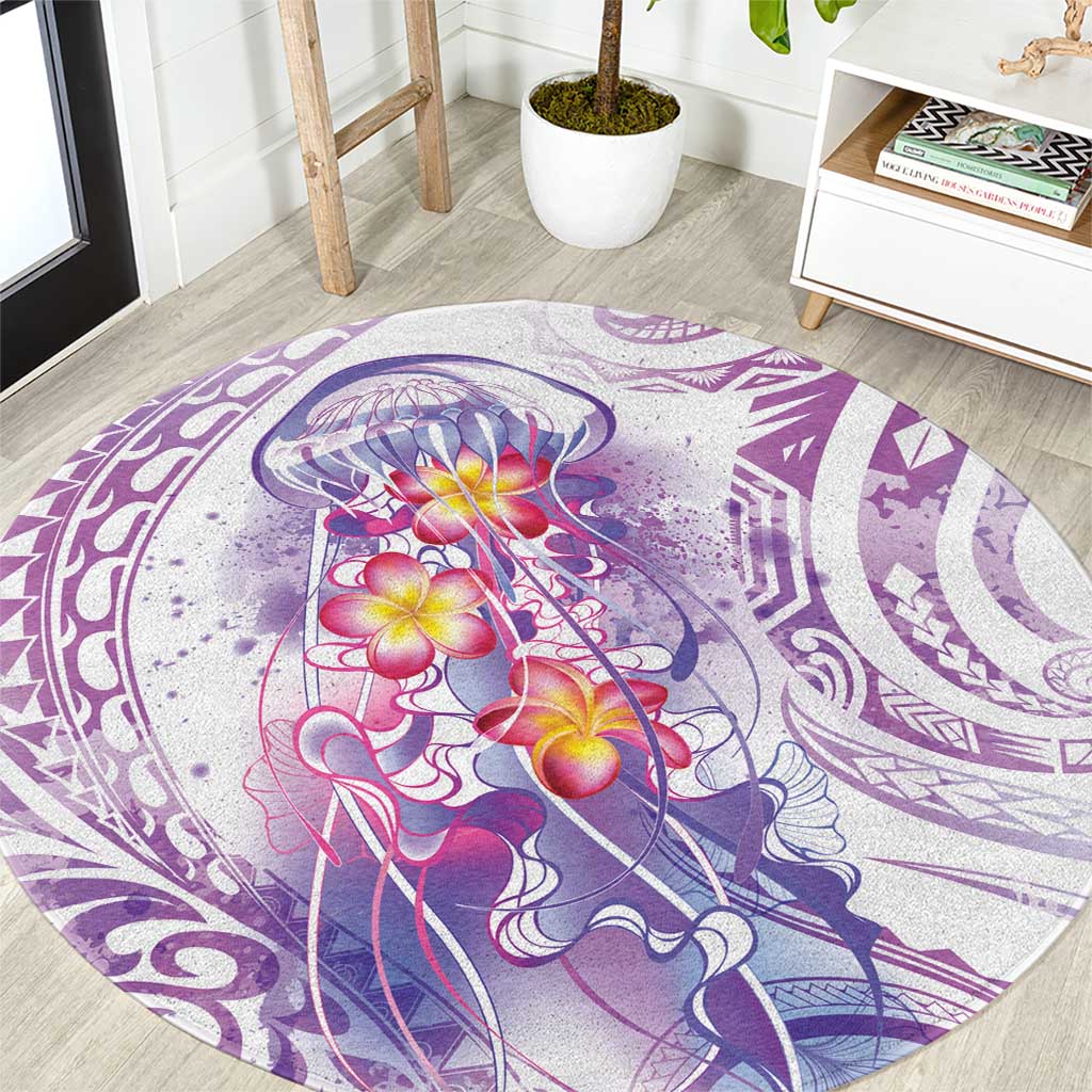 Lavender Polynesian Jellyfish Round Carpet Watercolor Glows - Polynesian Pride