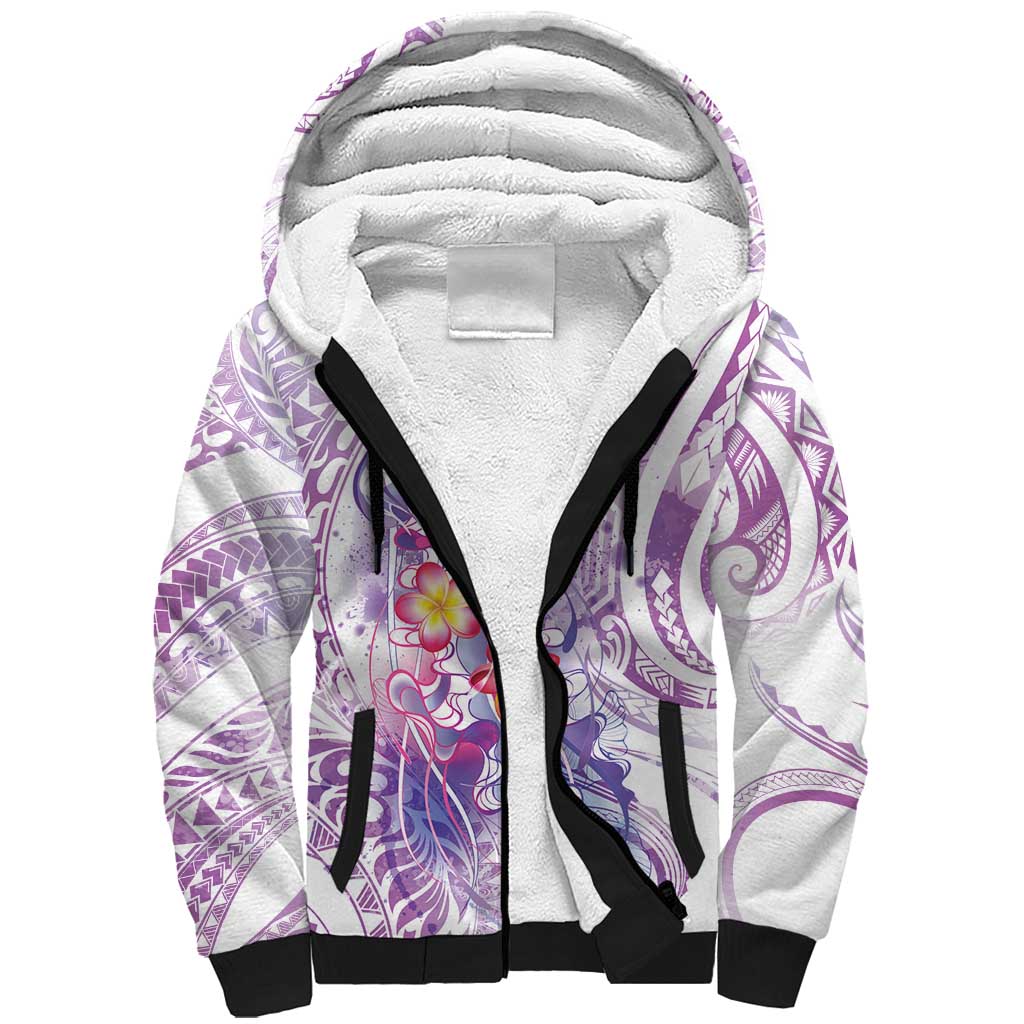 Lavender Polynesian Jellyfish Sherpa Hoodie Watercolor Glows - Polynesian Pride