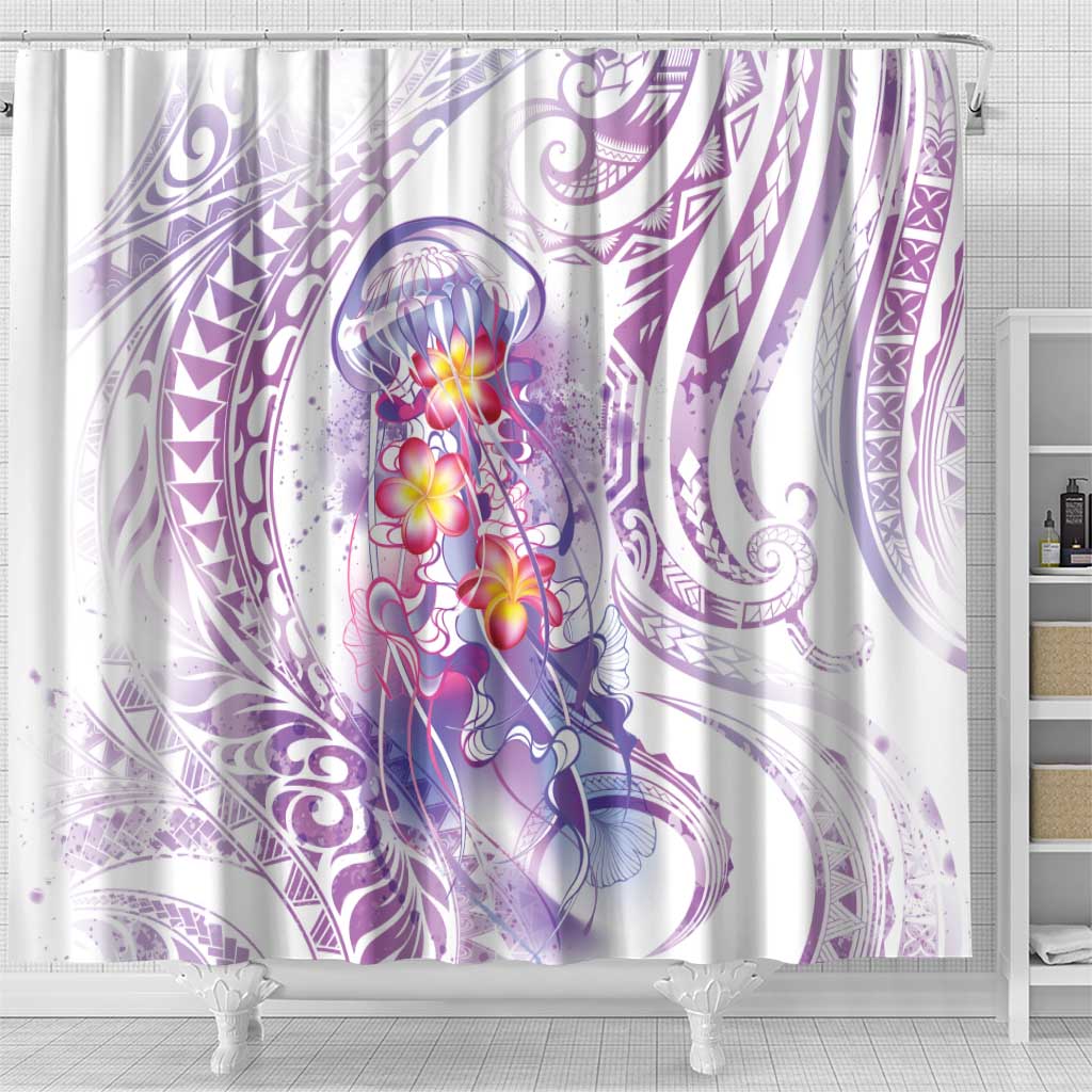 Lavender Polynesian Jellyfish Shower Curtain Watercolor Glows - Polynesian Pride