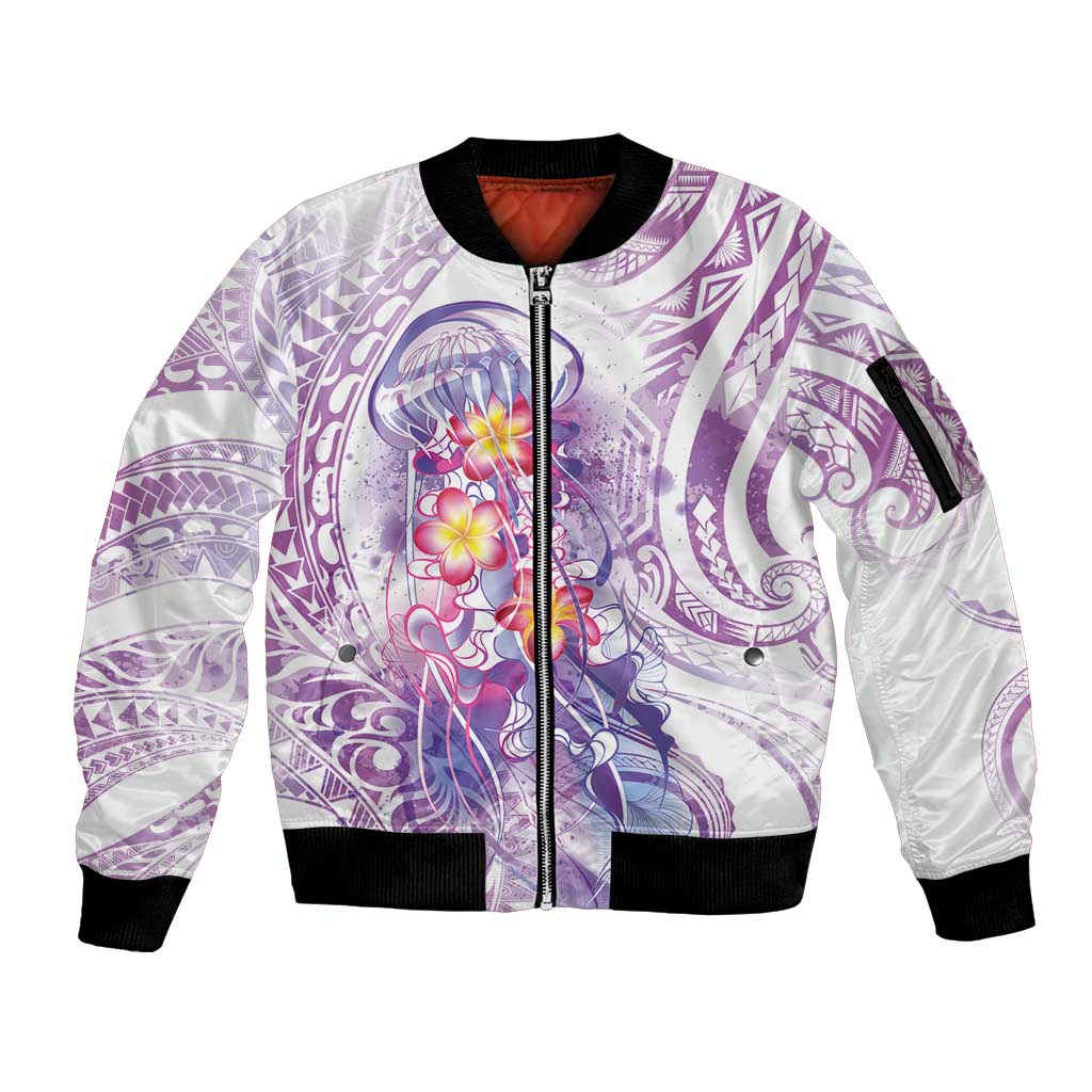 Lavender Polynesian Jellyfish Sleeve Zip Bomber Jacket Watercolor Glows - Polynesian Pride