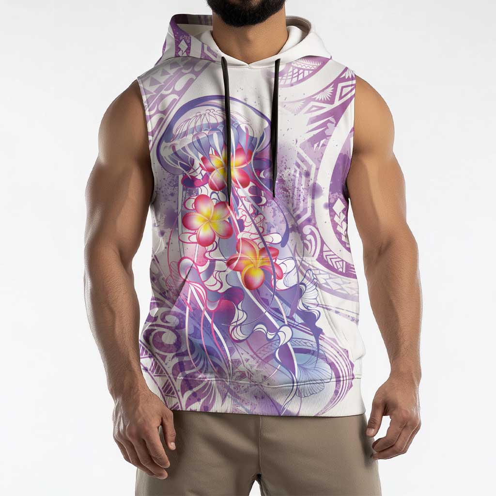 Lavender Polynesian Jellyfish Sleeveless Hoodie Watercolor Glows - Polynesian Pride