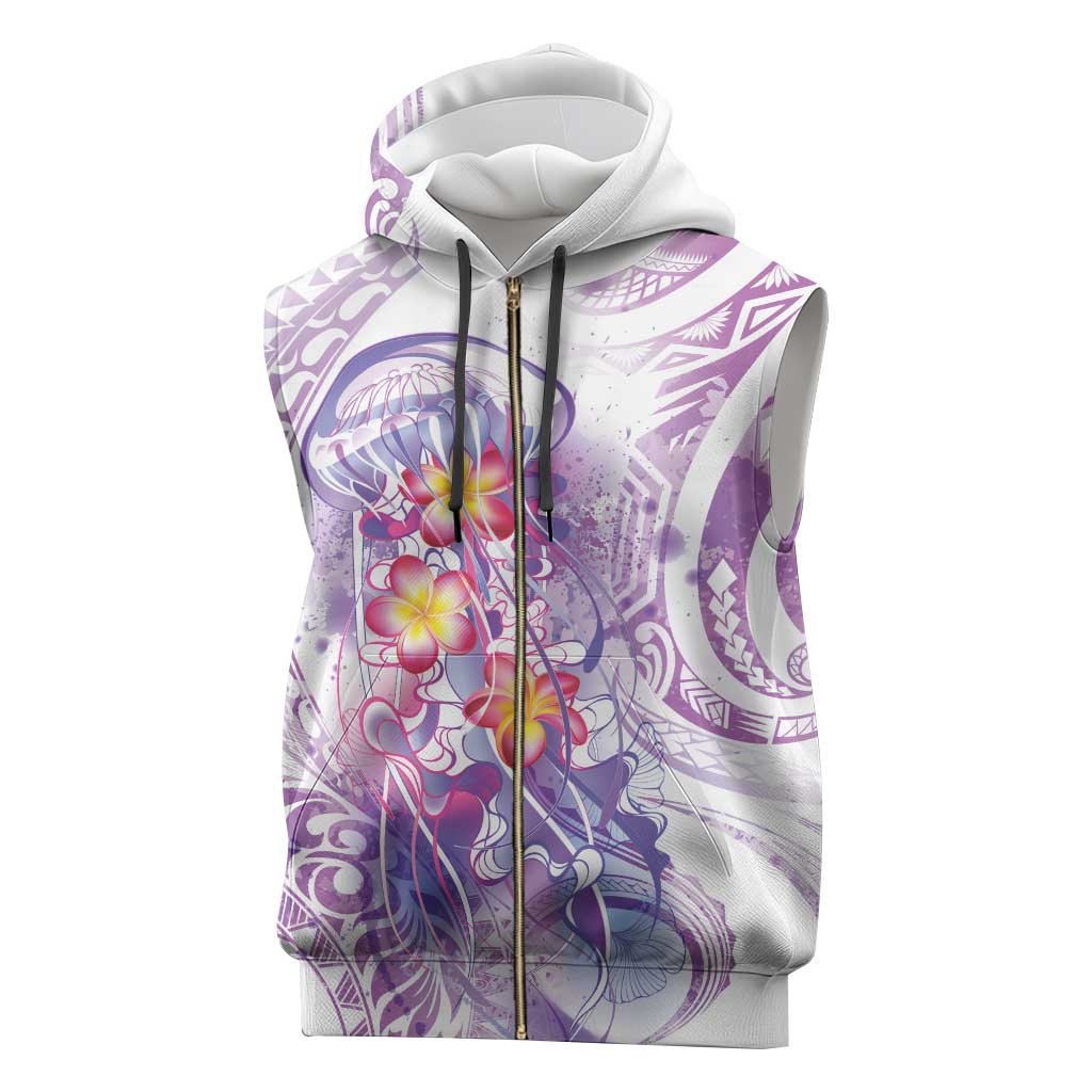 Lavender Polynesian Jellyfish Sleeveless Zip Hoodie Watercolor Glows - Polynesian Pride
