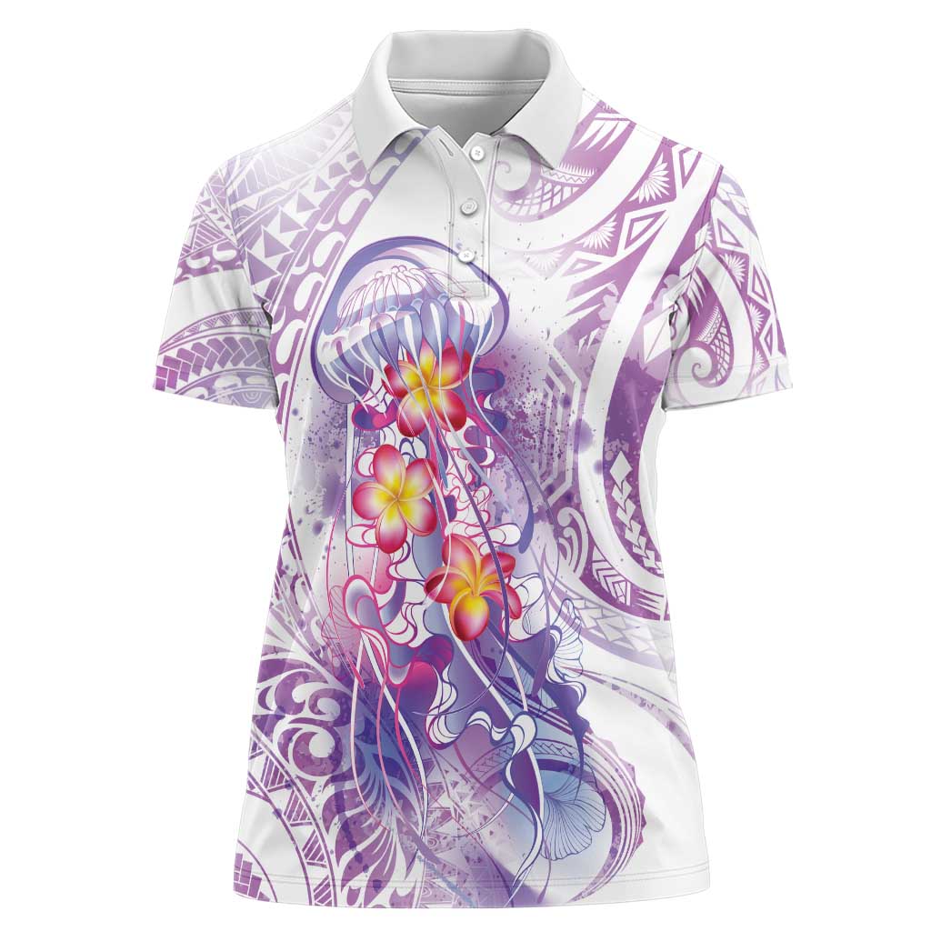 Lavender Polynesian Jellyfish Women Polo Shirt Watercolor Glows - Polynesian Pride