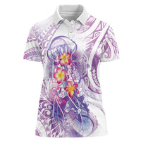 Lavender Polynesian Jellyfish Women Polo Shirt Watercolor Glows - Polynesian Pride