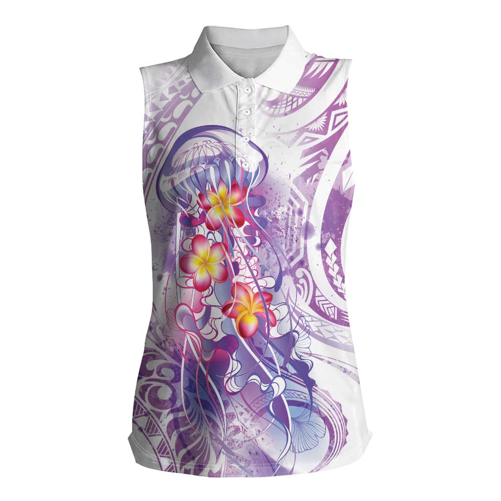 Lavender Polynesian Jellyfish Women Sleeveless Polo Shirt Watercolor Glows - Polynesian Pride