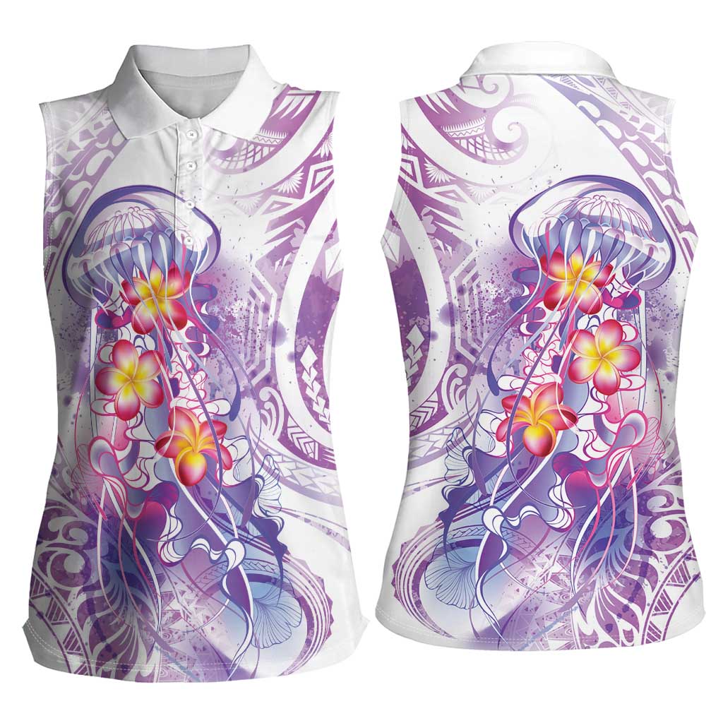 Lavender Polynesian Jellyfish Women Sleeveless Polo Shirt Watercolor Glows - Polynesian Pride