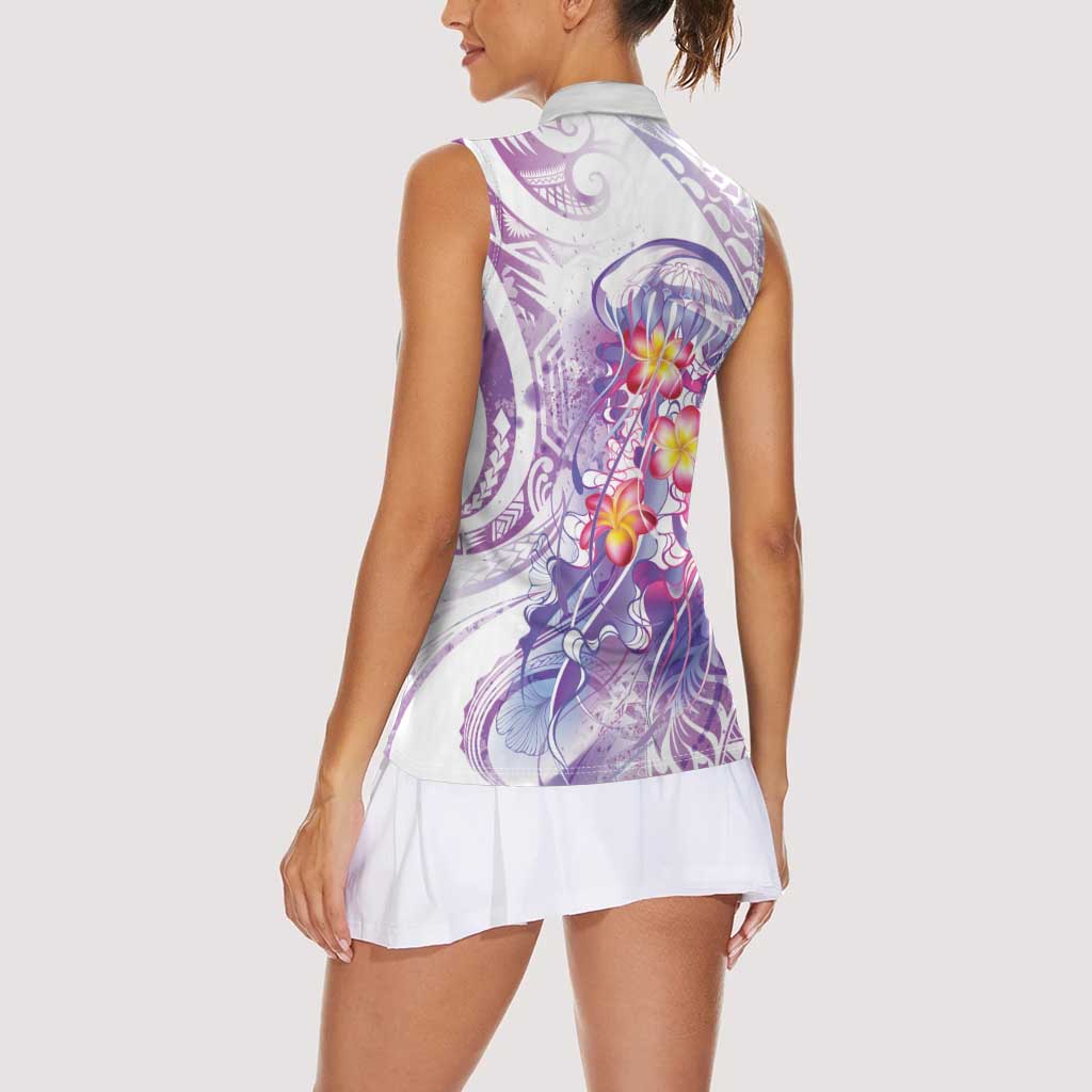 Lavender Polynesian Jellyfish Women Sleeveless Polo Shirt Watercolor Glows - Polynesian Pride