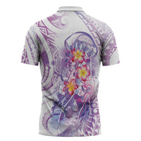 Lavender Polynesian Jellyfish Zipper Polo Shirt Watercolor Glows - Polynesian Pride