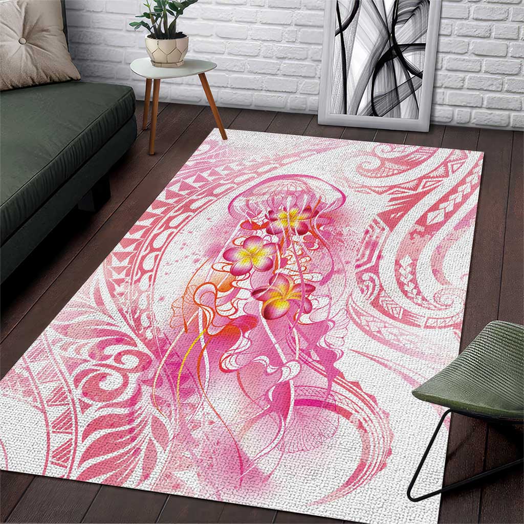 Rose Pink Polynesian Jellyfish Area Rug Watercolor Glows - Polynesian Pride