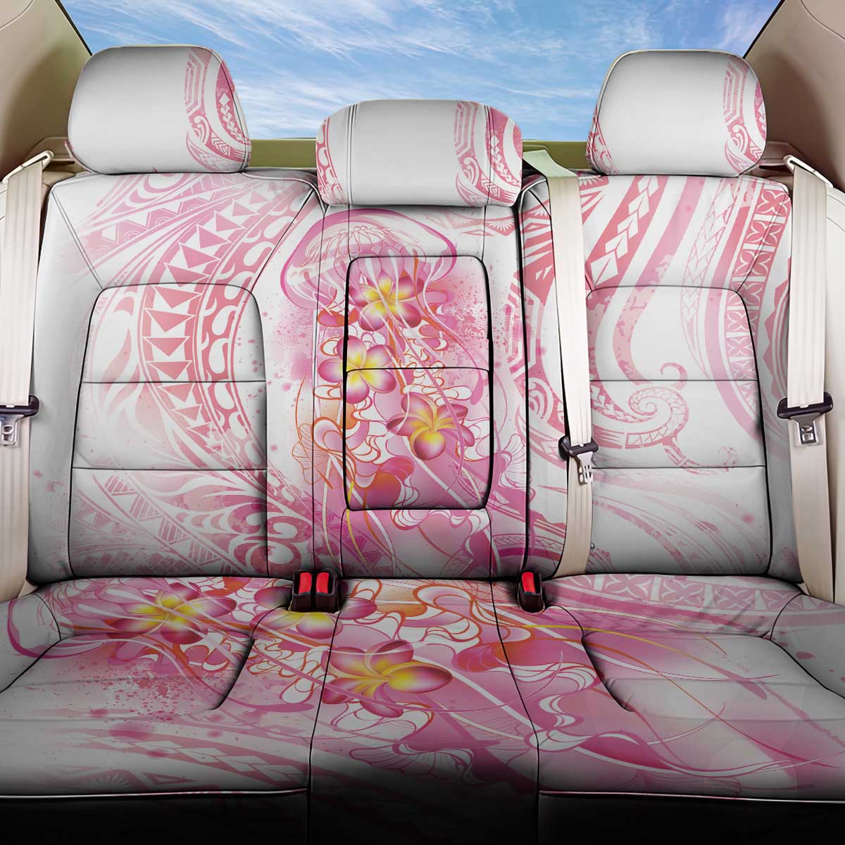 Rose Pink Polynesian Jellyfish Back Car Seat Cover Watercolor Glows - Polynesian Pride