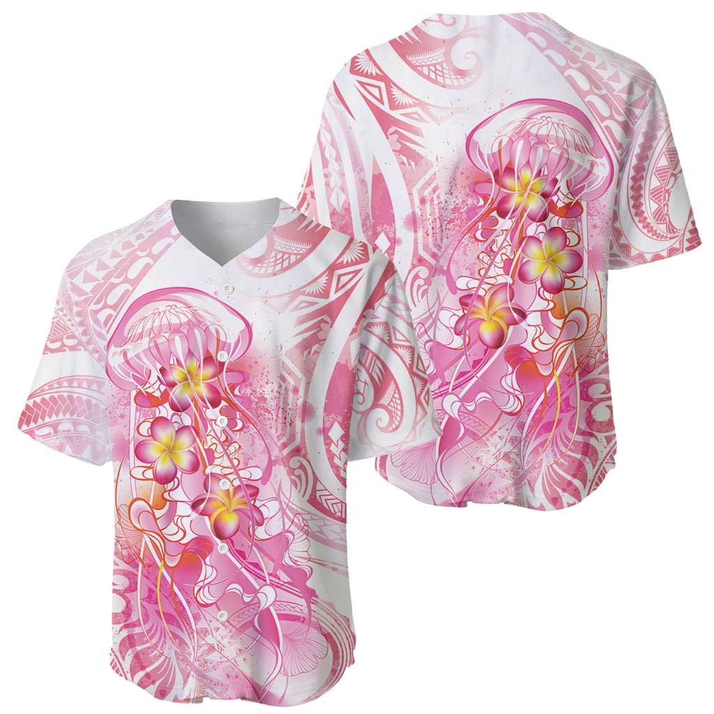 Rose Pink Polynesian Jellyfish Baseball Jersey Watercolor Glows - Polynesian Pride