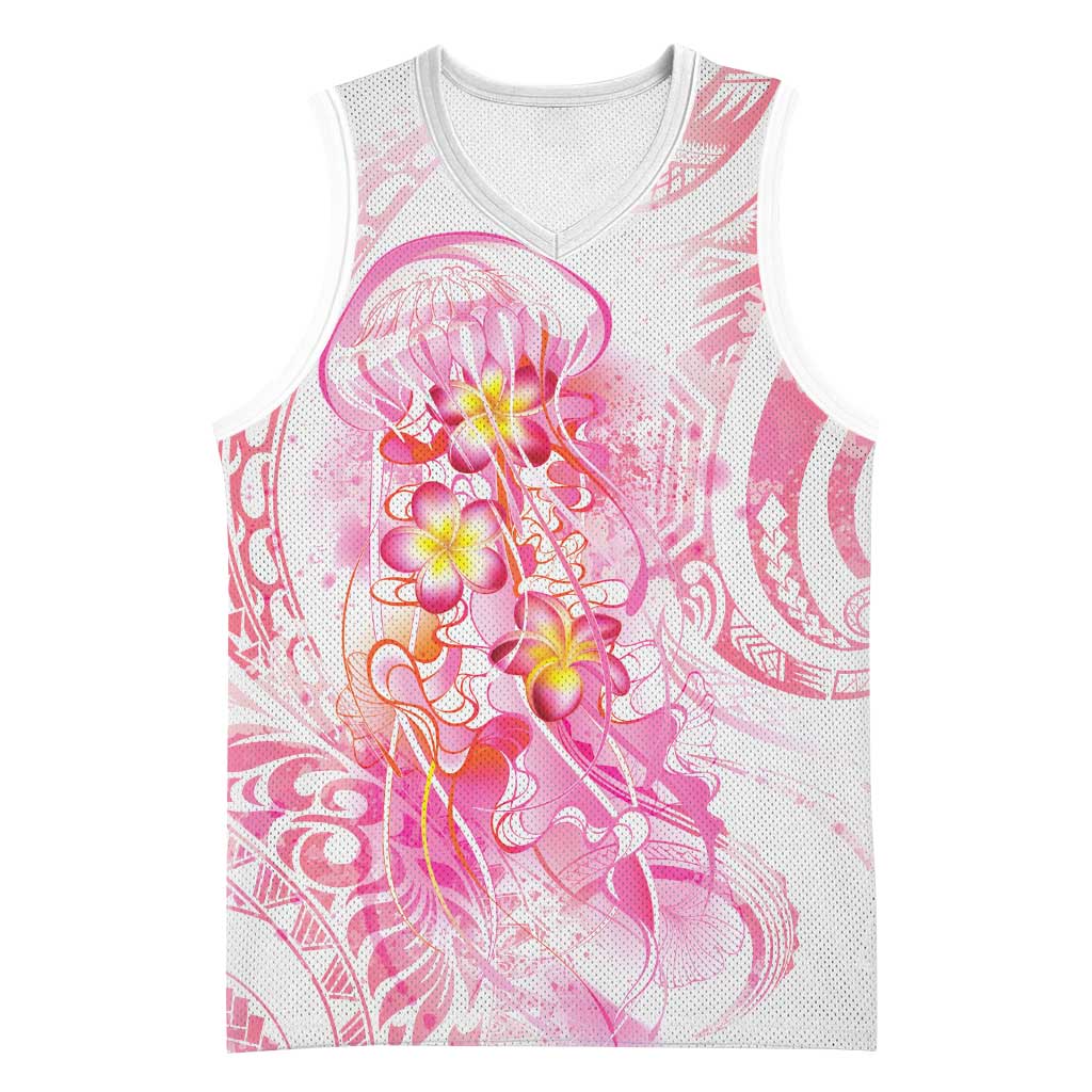 Rose Pink Polynesian Jellyfish Basketball Jersey Watercolor Glows - Polynesian Pride