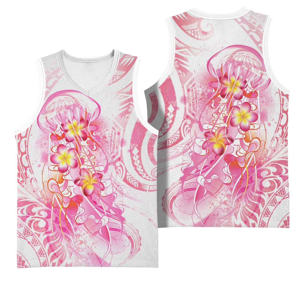 Rose Pink Polynesian Jellyfish Basketball Jersey Watercolor Glows - Polynesian Pride