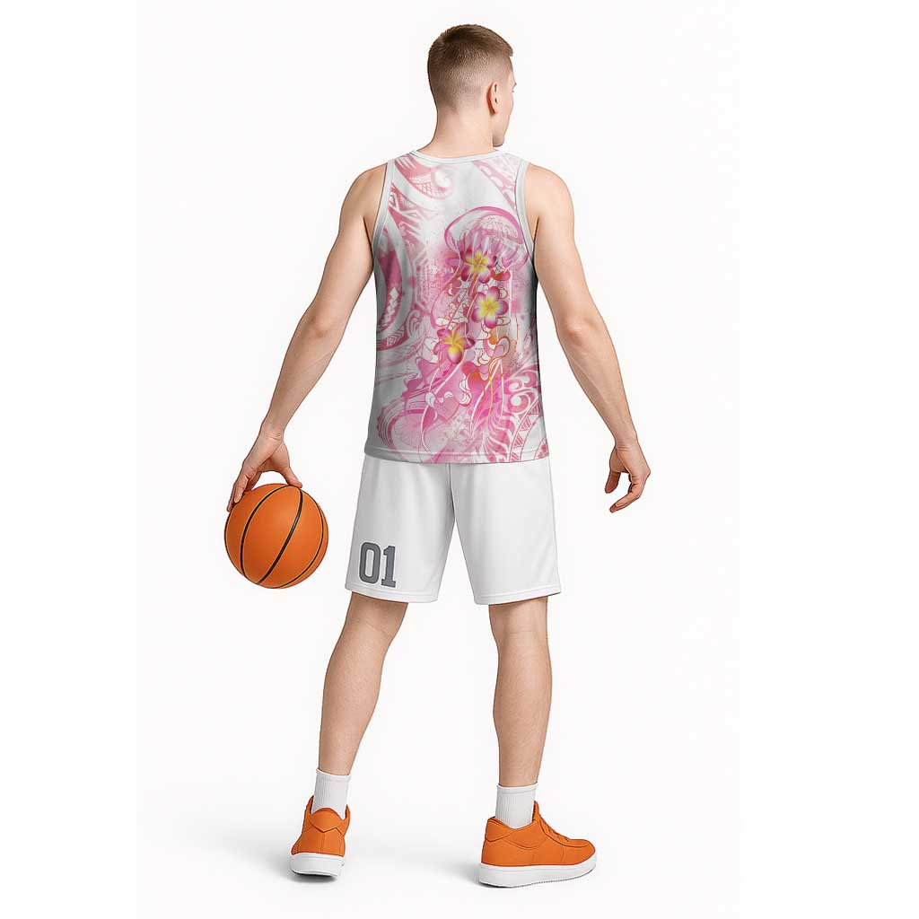Rose Pink Polynesian Jellyfish Basketball Jersey Watercolor Glows - Polynesian Pride