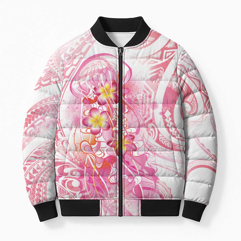 Rose Pink Polynesian Jellyfish Bomber Puffer Jacket Watercolor Glows - Polynesian Pride