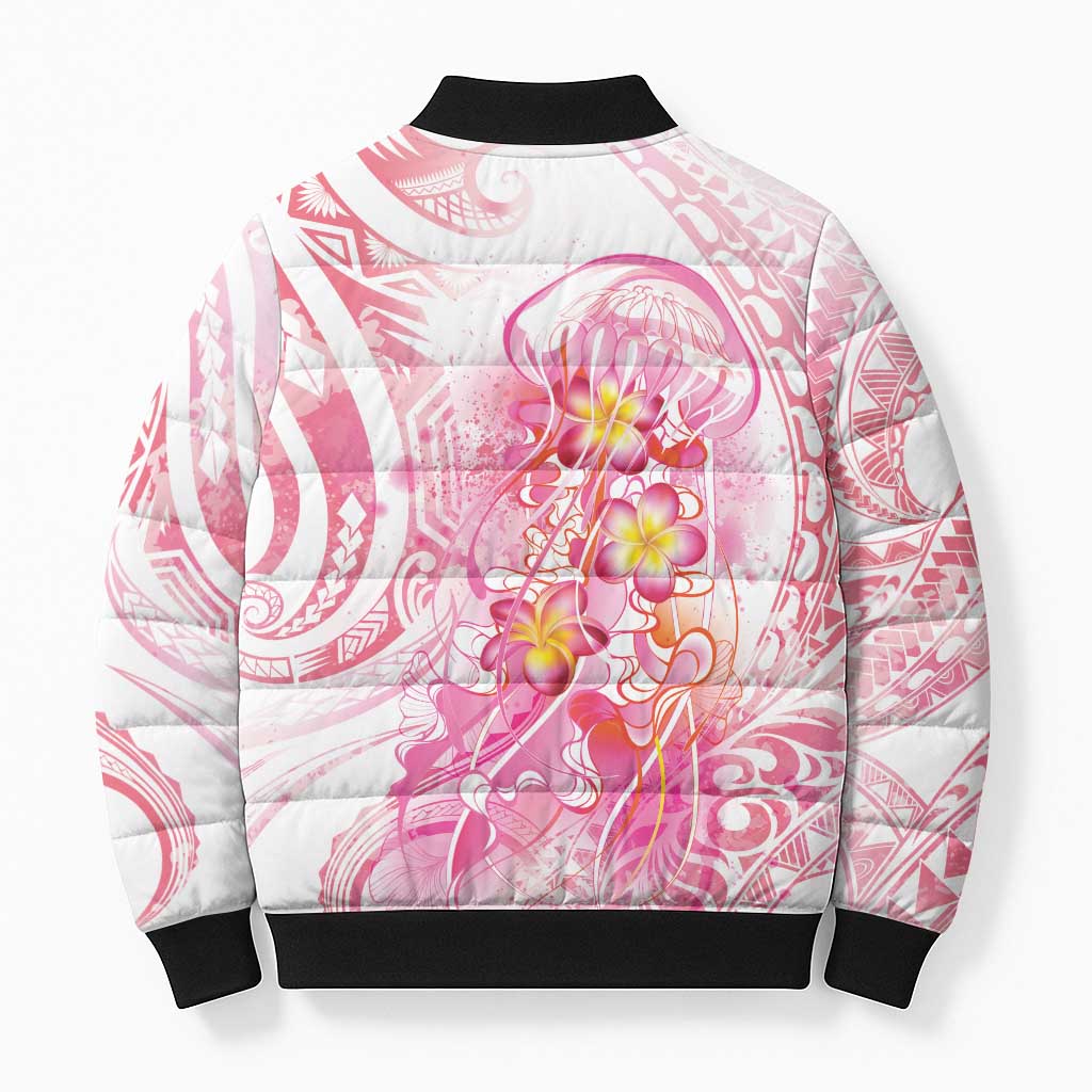 Rose Pink Polynesian Jellyfish Bomber Puffer Jacket Watercolor Glows - Polynesian Pride