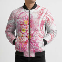 Rose Pink Polynesian Jellyfish Bomber Puffer Jacket Watercolor Glows - Polynesian Pride