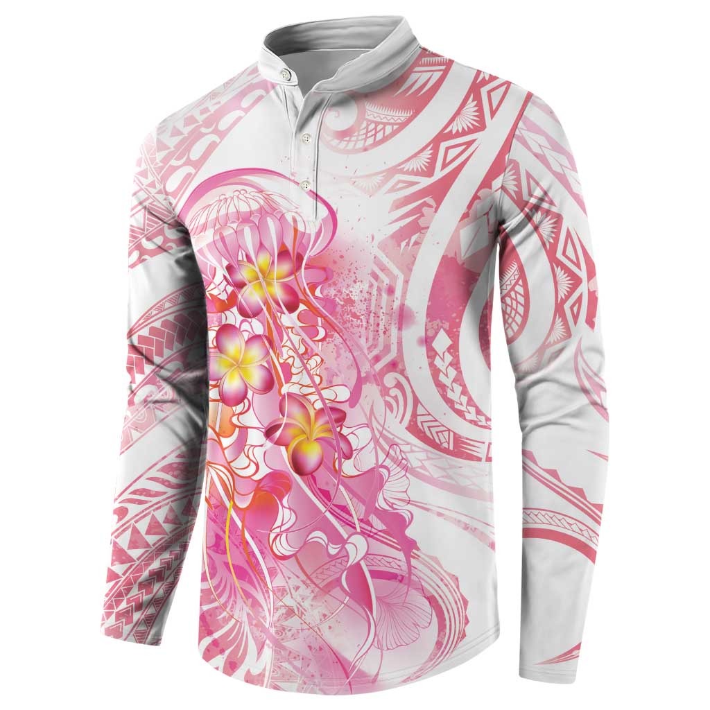 Rose Pink Polynesian Jellyfish Button Sweatshirt Watercolor Glows - Polynesian Pride