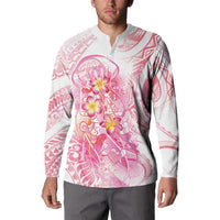 Rose Pink Polynesian Jellyfish Button Sweatshirt Watercolor Glows - Polynesian Pride