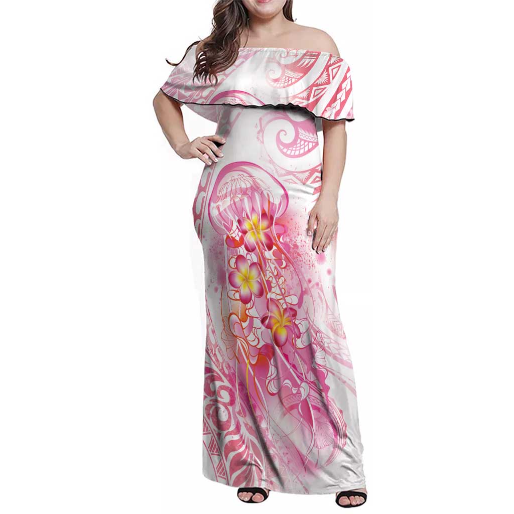 Rose Pink Polynesian Jellyfish Family Matching Off Shoulder Maxi Dress and Hawaiian Shirt Watercolor Glows - Polynesian Pride