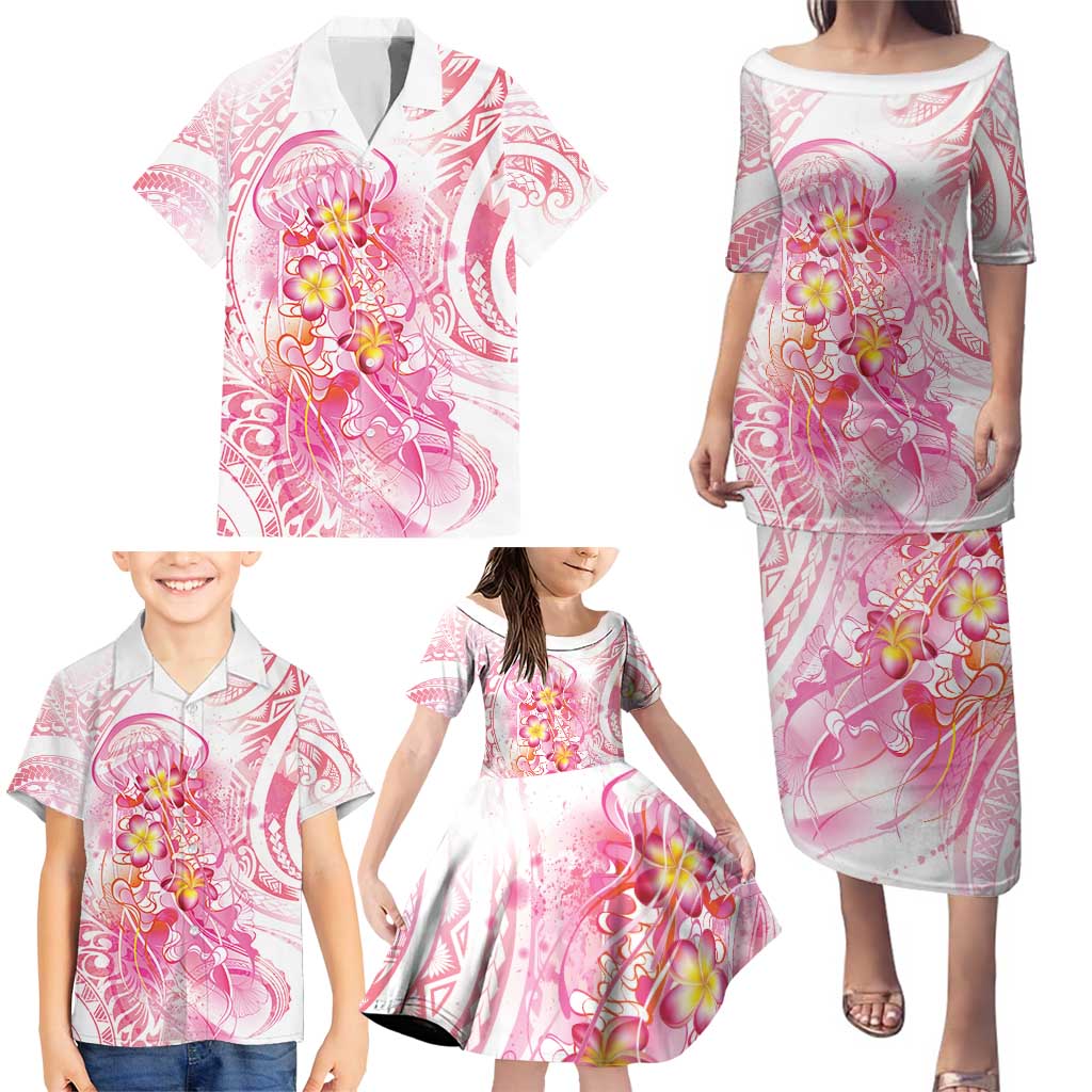 Rose Pink Polynesian Jellyfish Family Matching Puletasi and Hawaiian Shirt Watercolor Glows - Polynesian Pride