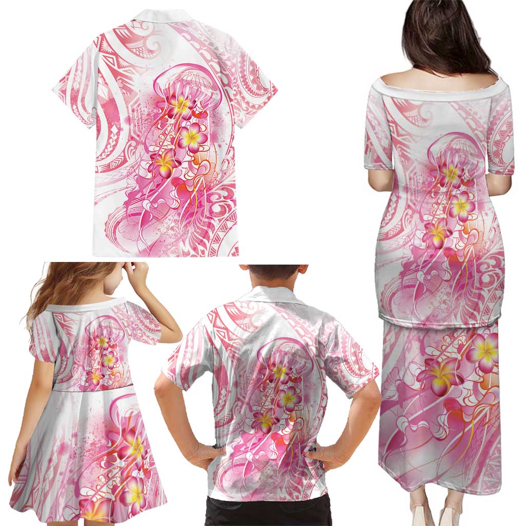 Rose Pink Polynesian Jellyfish Family Matching Puletasi and Hawaiian Shirt Watercolor Glows - Polynesian Pride