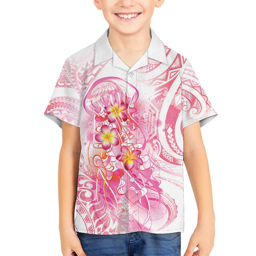 Rose Pink Polynesian Jellyfish Family Matching Summer Maxi Dress and Hawaiian Shirt Watercolor Glows - Polynesian Pride