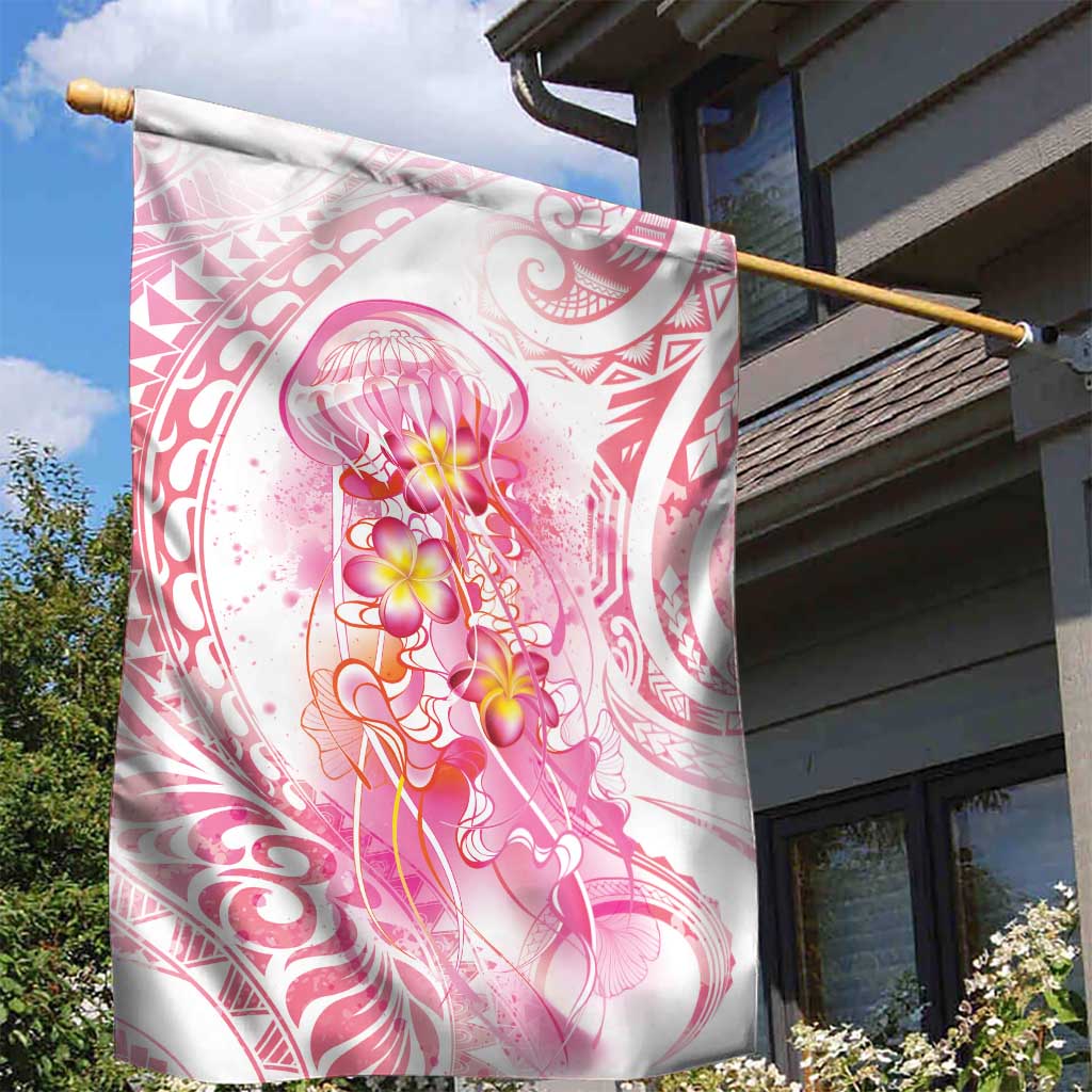 Rose Pink Polynesian Jellyfish Garden Flag Watercolor Glows - Polynesian Pride